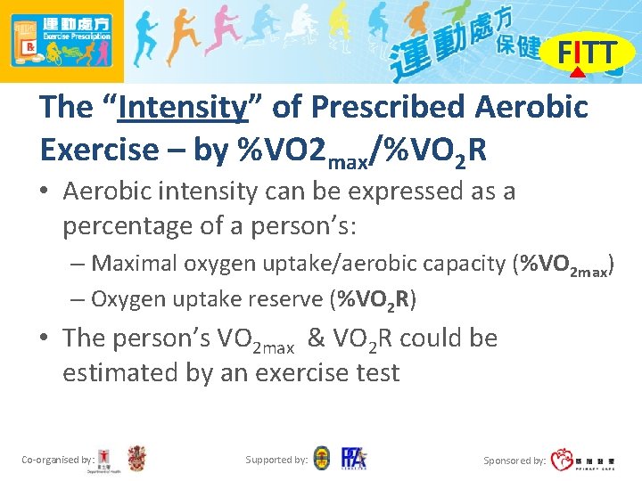 FITT The “Intensity” of Prescribed Aerobic Exercise – by %VO 2 max/%VO 2 R