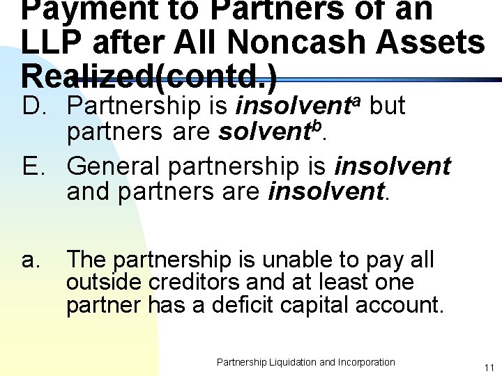 Payment to Partners of an LLP after All Noncash Assets Realized(contd. ) D. Partnership