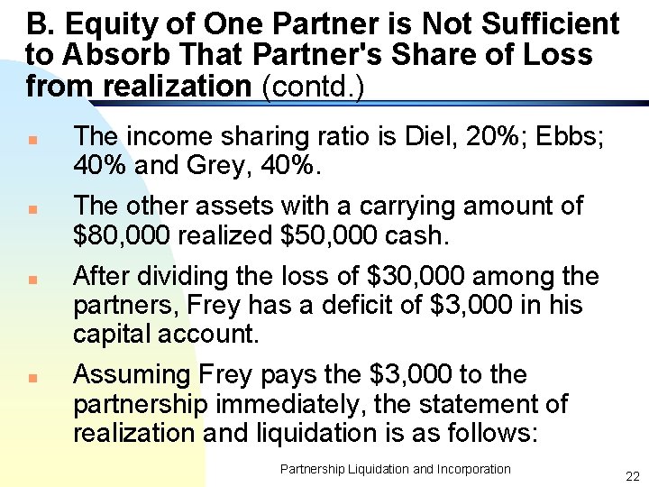 B. Equity of One Partner is Not Sufficient to Absorb That Partner's Share of