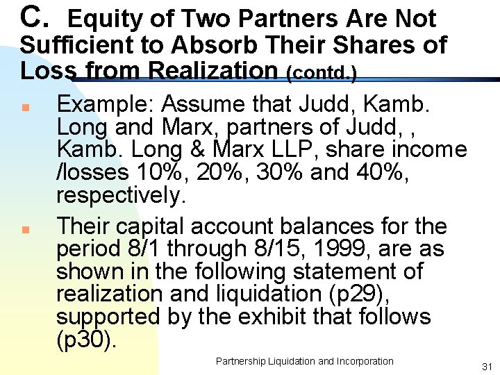 C. Equity of Two Partners Are Not Sufficient to Absorb Their Shares of Loss