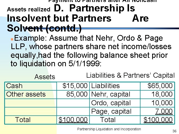 Payment to Partners after All Noncash D. Partnership Is Insolvent but Partners Are Solvent