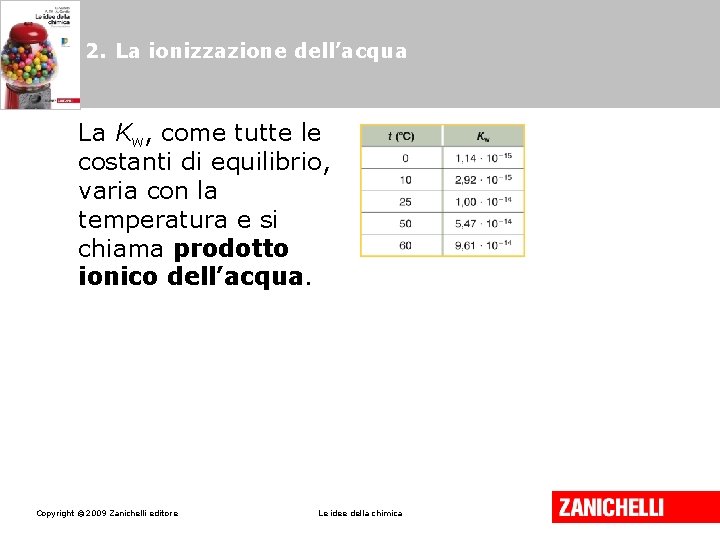 2. La ionizzazione dell’acqua La Kw, come tutte le costanti di equilibrio, varia con