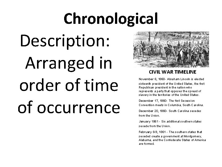 Chronological Description: Arranged in order of time of occurrence CIVIL WAR TIMELINE November 6,