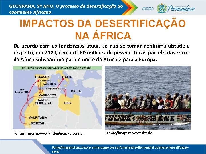 GEOGRAFIA, 9º ANO, O processo de desertificação do continente Africano IMPACTOS DA DESERTIFICAÇÃO NA