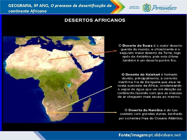 GEOGRAFIA, 9º ANO, O processo de desertificação do continente Africano Fonte/imagem: pt. slideshare. net