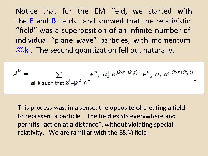 Notice that for the EM field, we started with the E and B fields