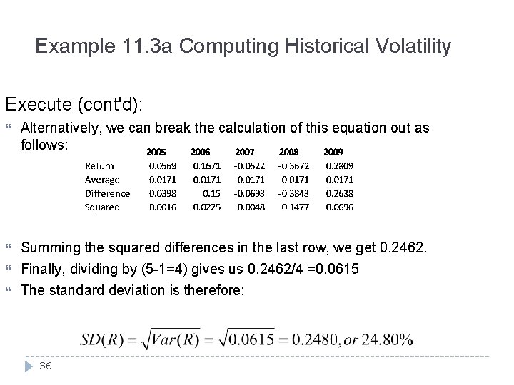 Example 11. 3 a Computing Historical Volatility Execute (cont'd): Alternatively, we can break the