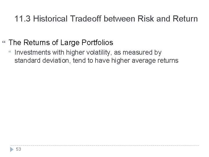 11. 3 Historical Tradeoff between Risk and Return The Returns of Large Portfolios Investments