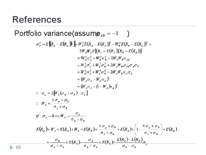 References Portfolio variance(assume ) 65 