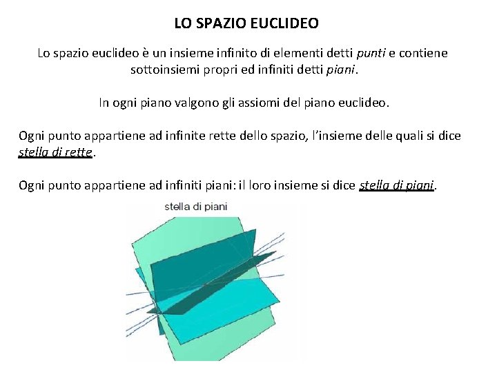 LO SPAZIO EUCLIDEO Lo spazio euclideo è un insieme infinito di elementi detti punti