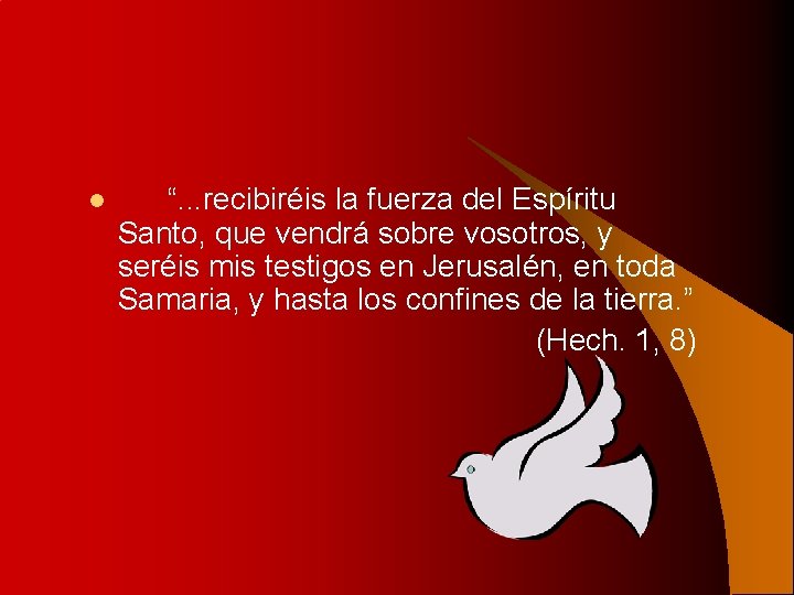 l “. . . recibiréis la fuerza del Espíritu Santo, que vendrá sobre vosotros,