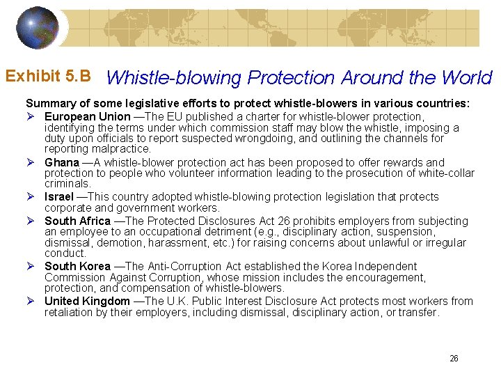 Exhibit 5. B Whistle-blowing Protection Around the World Summary of some legislative efforts to