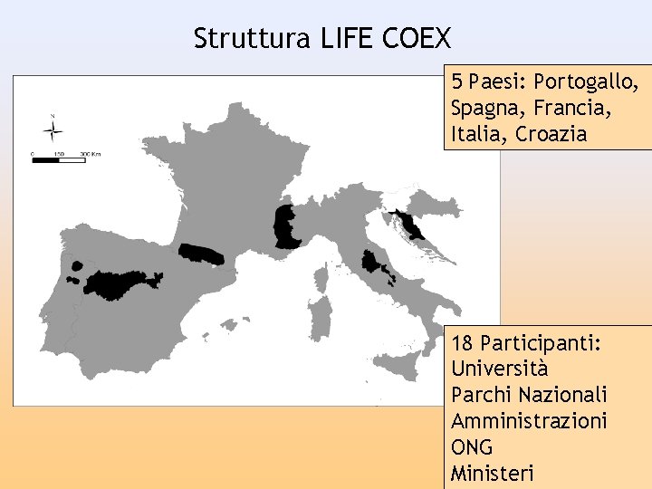 Struttura LIFE COEX 5 Paesi: Portogallo, Spagna, Francia, Italia, Croazia 18 Participanti: Università Parchi