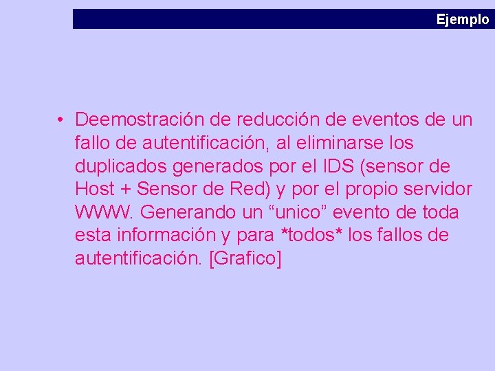 Ejemplo • Deemostración de reducción de eventos de un fallo de autentificación, al eliminarse