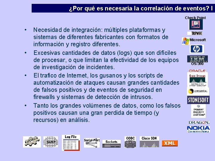 ¿Por qué es necesaria la correlación de eventos? I Check Point • • Necesidad