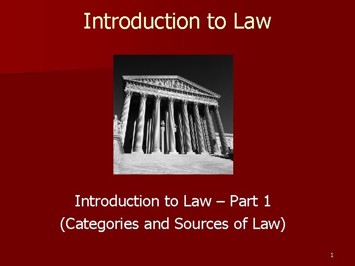 Introduction to Law – Part 1 (Categories and Sources of Law) 1 