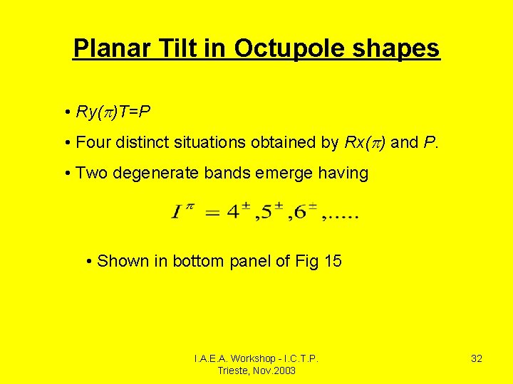 Planar Tilt in Octupole shapes • Ry( )T=P • Four distinct situations obtained by