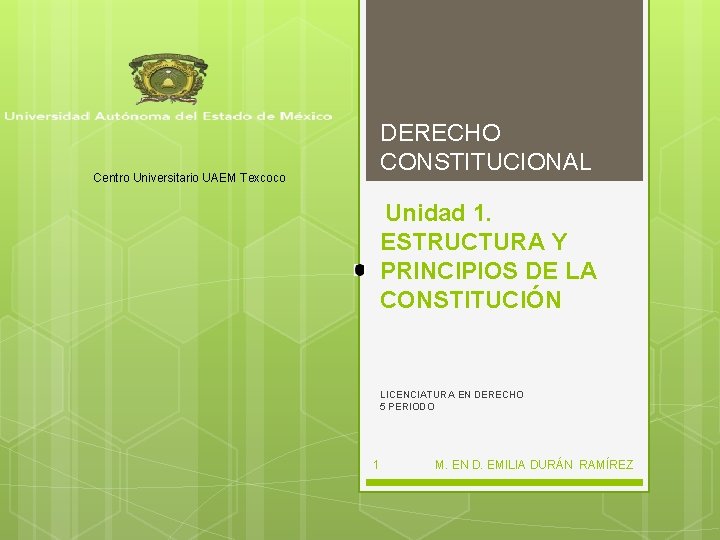 DERECHO CONSTITUCIONAL Centro Universitario UAEM Texcoco Unidad 1. ESTRUCTURA Y PRINCIPIOS DE LA CONSTITUCIÓN DERECHO CONSTITUCIONAL Centro Universitario UAEM Texcoco Unidad 1. ESTRUCTURA Y PRINCIPIOS DE LA CONSTITUCIÓN