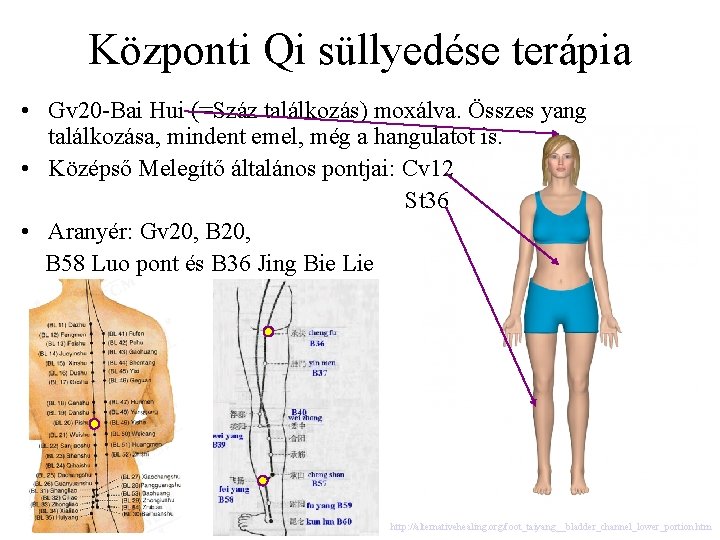 Központi Qi süllyedése terápia • Gv 20 -Bai Hui (=Száz találkozás) moxálva. Összes yang