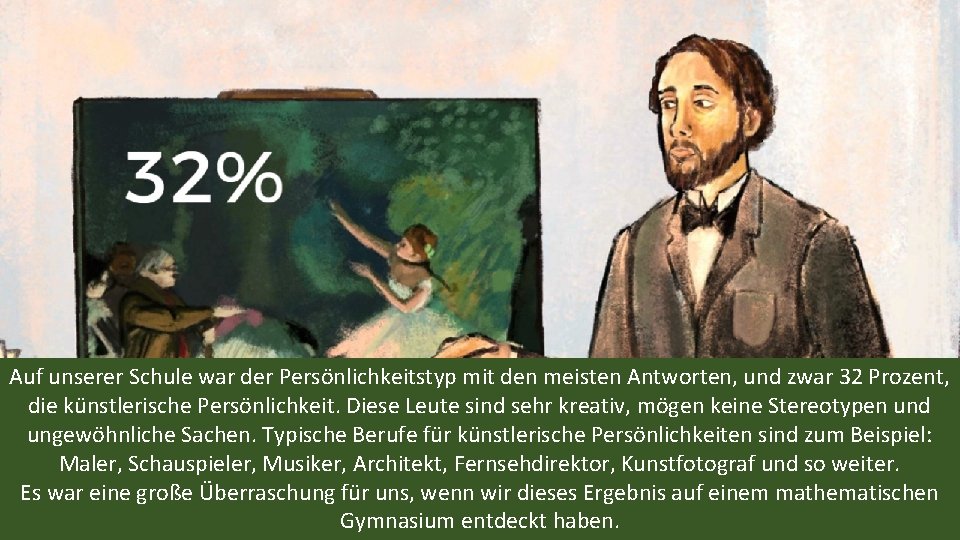 Auf unserer Schule war der Persönlichkeitstyp mit den meisten Antworten, und zwar 32 Prozent, Auf unserer Schule war der Persönlichkeitstyp mit den meisten Antworten, und zwar 32 Prozent,