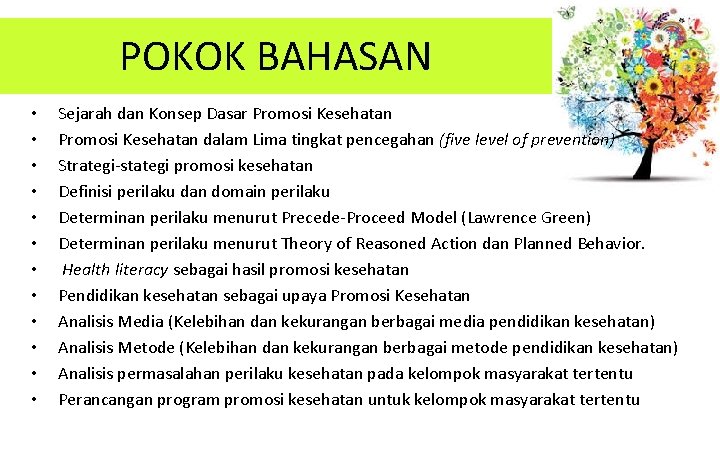 POKOK BAHASAN • • • Sejarah dan Konsep Dasar Promosi Kesehatan dalam Lima tingkat