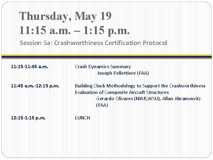 Thursday, May 19 11: 15 a. m. – 1: 15 p. m. Session 5