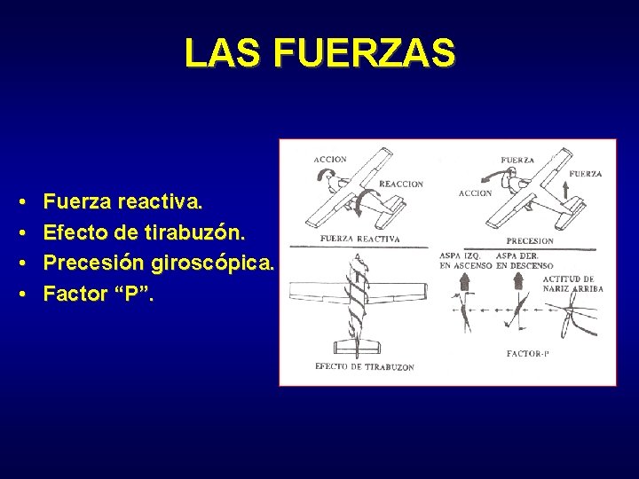 LAS FUERZAS • • Fuerza reactiva. Efecto de tirabuzón. Precesión giroscópica. Factor “P”. 