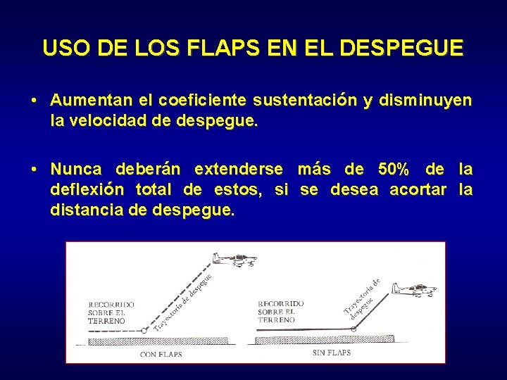 USO DE LOS FLAPS EN EL DESPEGUE • Aumentan el coeficiente sustentación y disminuyen