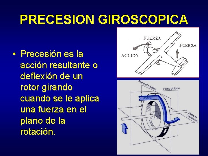 PRECESION GIROSCOPICA • Precesión es la acción resultante o deflexión de un rotor girando
