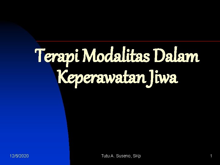 Terapi Modalitas Dalam Keperawatan Jiwa 12/5/2020 Tutu A. Suseno, SKp 1 