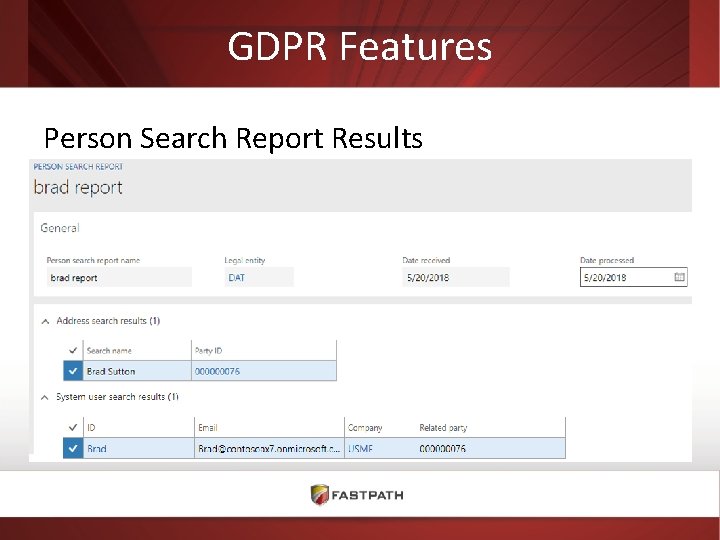 GDPR Features Person Search Report Results 