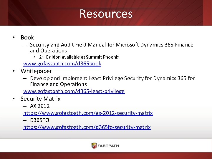 Resources • Book – Security and Audit Field Manual for Microsoft Dynamics 365 Finance