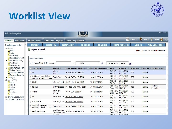 Worklist View 