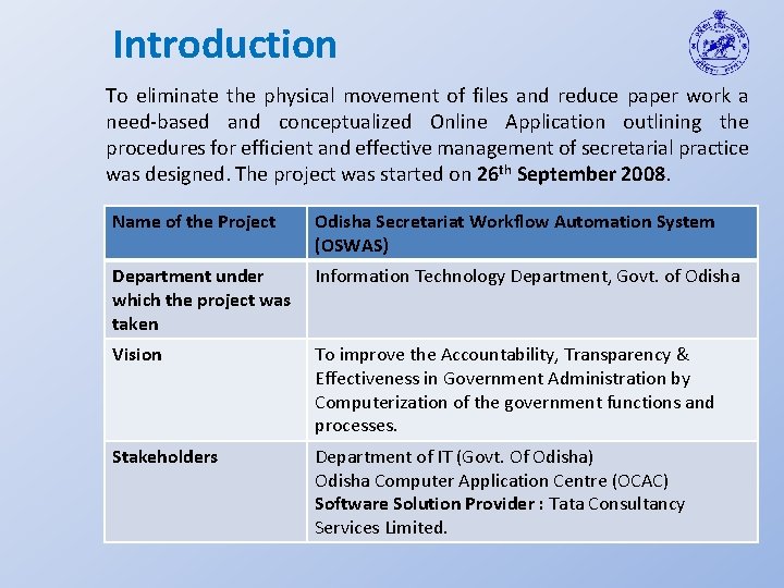 Introduction To eliminate the physical movement of files and reduce paper work a need-based