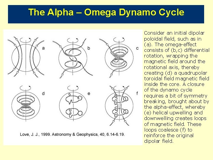 The Alpha – Omega Dynamo Cycle Consider an initial dipolar poloidal field, such as