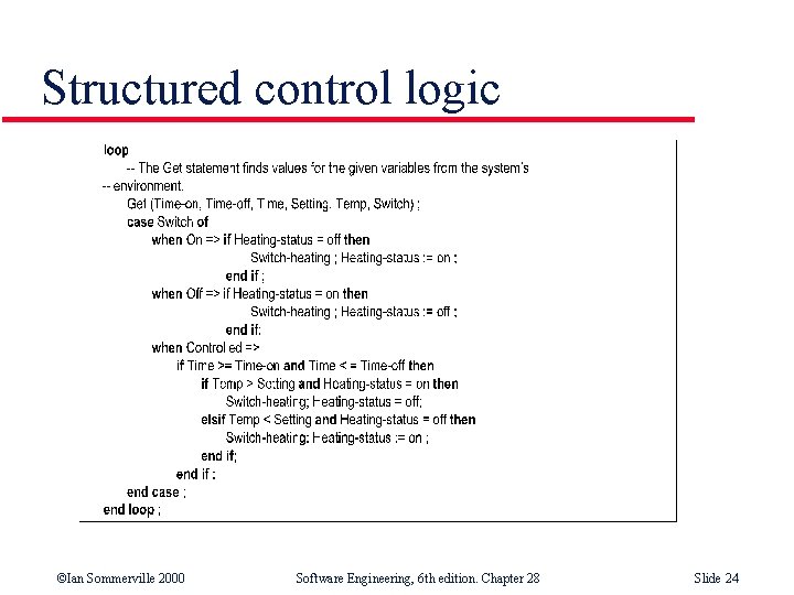 Structured control logic ©Ian Sommerville 2000 Software Engineering, 6 th edition. Chapter 28 Slide