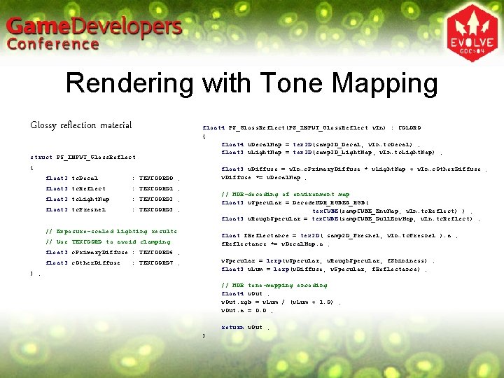 Rendering with Tone Mapping Glossy reflection material struct PS_INPUT_Gloss. Reflect float 4 PS_Gloss. Reflect(PS_INPUT_Gloss. Rendering with Tone Mapping Glossy reflection material struct PS_INPUT_Gloss. Reflect float 4 PS_Gloss. Reflect(PS_INPUT_Gloss.