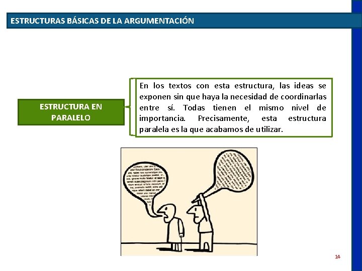 ESTRUCTURAS BÁSICAS DE LA ARGUMENTACIÓN ESTRUCTURA EN PARALELO En los textos con esta estructura,