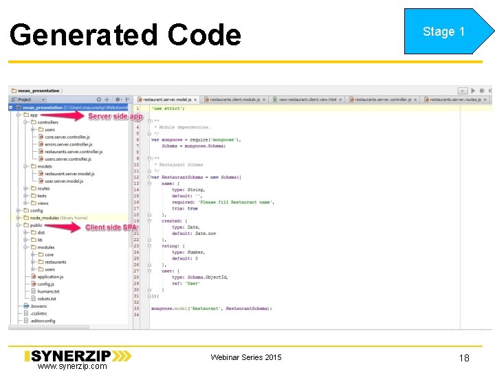 Generated Code www. synerzip. com Webinar Series 2015 Stage 1 18 Generated Code www. synerzip. com Webinar Series 2015 Stage 1 18