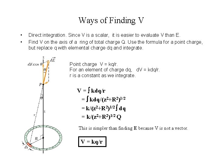 Ways of Finding V • • Direct integration. Since V is a scalar, it