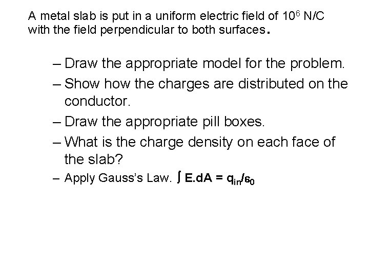 A metal slab is put in a uniform electric field of 106 N/C with