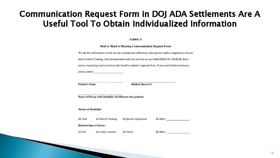Communication Request Form in DOJ ADA Settlements Are A Useful Tool To Obtain Individualized