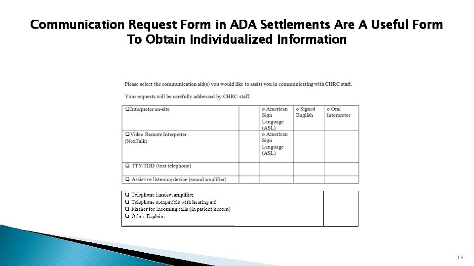 Communication Request Form in ADA Settlements Are A Useful Form To Obtain Individualized Information