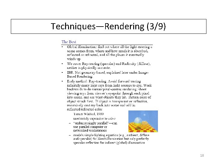 Techniques—Rendering (3/9) 18 
