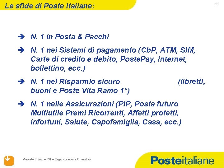 Le sfide di Poste Italiane: 11 è N. 1 in Posta & Pacchi è