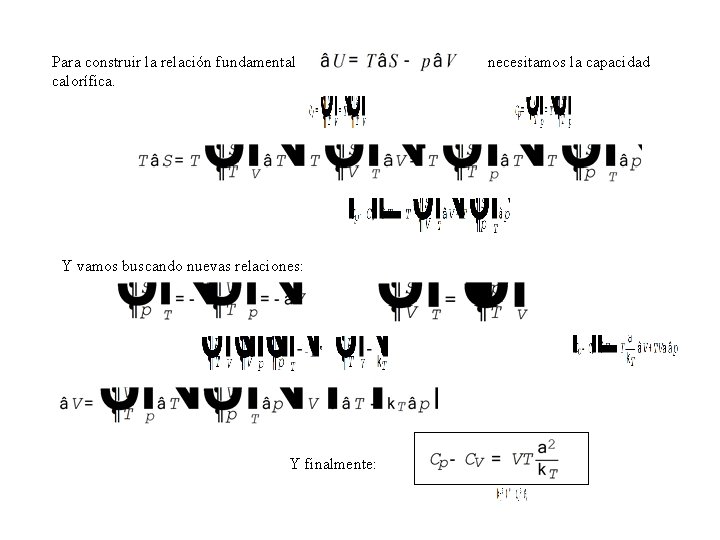 Para construir la relación fundamental calorífica. Y vamos buscando nuevas relaciones: Y finalmente: necesitamos