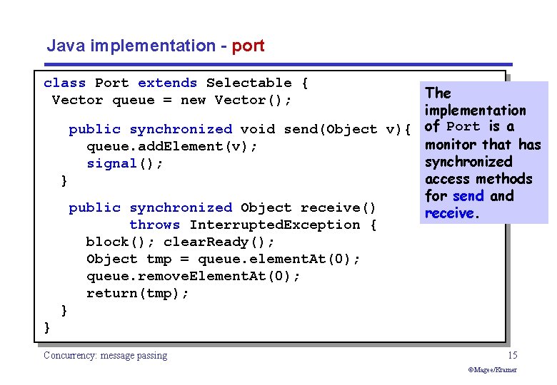 Java implementation - port class Port extends Selectable { Vector queue = new Vector();