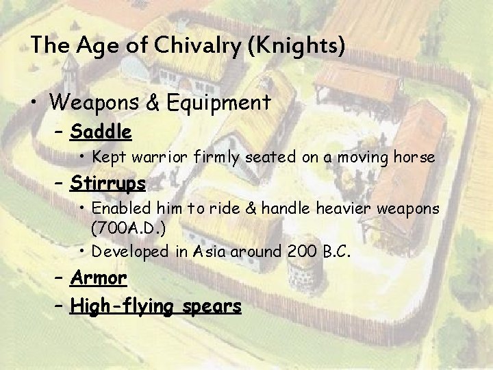 The Age of Chivalry (Knights) • Weapons & Equipment – Saddle • Kept warrior