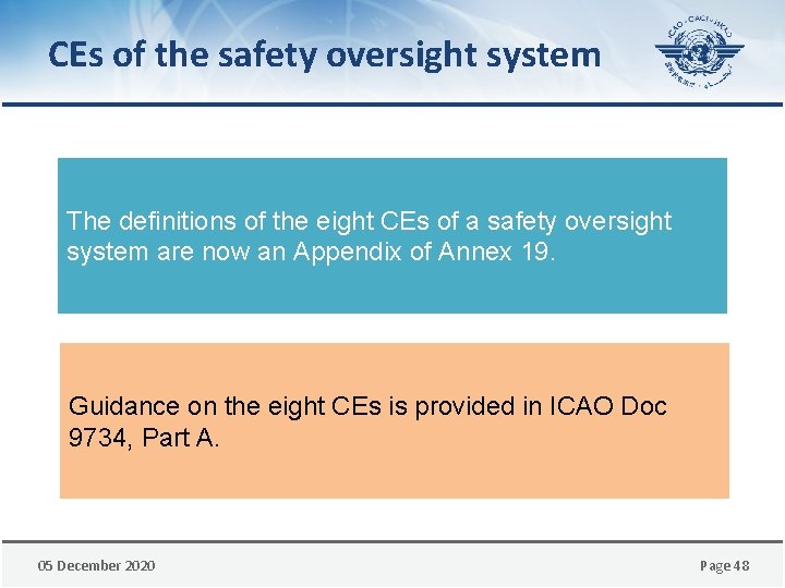 CEs of the safety oversight system The definitions of the eight CEs of a