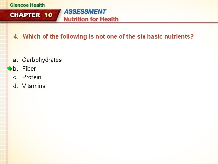 4. Which of the following is not one of the six basic nutrients? a.